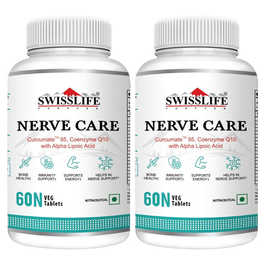 SWISSLIFE FOREVER Nerve Care Tablets | Multivitamins | Supplements with CurcumateTM 95 (Curcumin), Coenzyme Q10 with Alpha Lipoic acid Help in Nerve pain, Bone Development, Eye, Skin & Overall Health for Men & Women (60 Tablets) Pack of 2