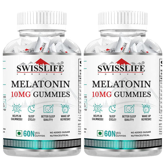 SWISSLIFE FOREVER Melatonin 10mg Gummies | Sleeping Gummy | Gummy with Root, leaf, and flower extract and Vitamin B6 Help Quick Sleep | Wake Up Rejuvenated | No Sleepiness the Next Day | For Men & Women (60 Gummies) Pack of 2