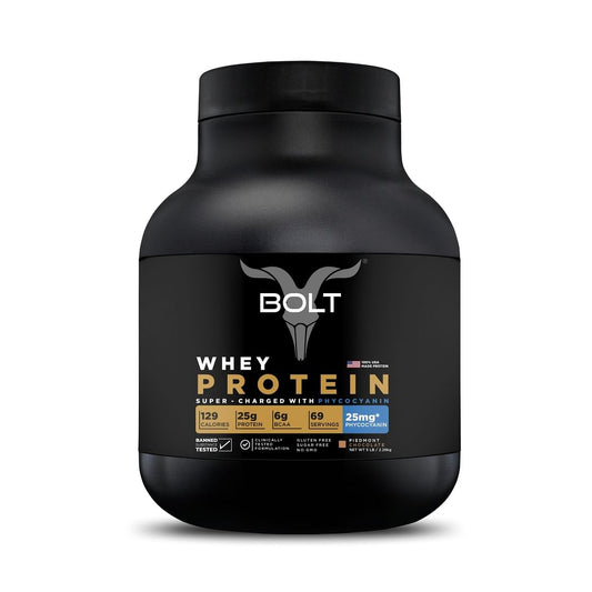 Bolt Whey Protein 2.26kg | Piedmont Chocolate | 69 Servings | 25g Protein | 25mg Phycocyanin | Improves performance | Faster Recovery | Muscle Growth