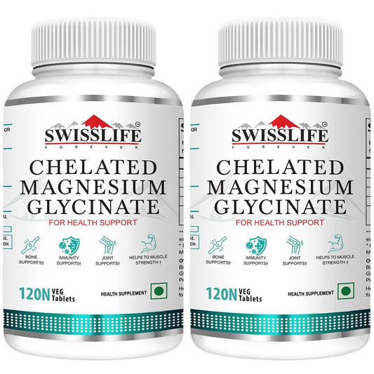 SWISSLIFE FOREVER Chelated Magnesium Glycinate Tablets | chelated magnesium Glycinate | Dietary Tablets with Mineral and Amino acid( Magnesium Glycinate) Help in Bone health, Muscle Health, Heart Health for Men & Women (120 Tablets) Pack of 2