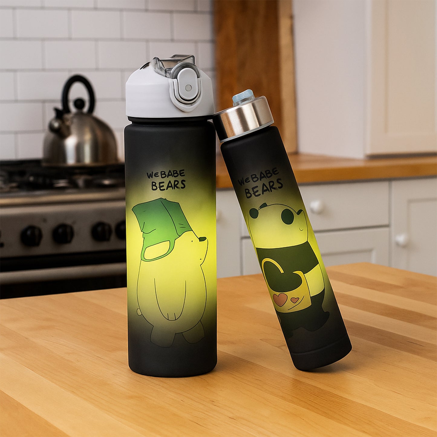 Cartoon Printed Water Bottles  900 Ml  300 Ml (2 Pc)