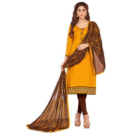 Slub Cotton Fabric Fanta Color Unstitched Salwar-Suit Material With Dupatta