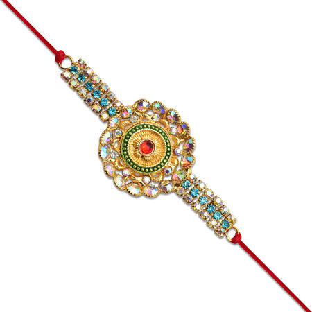 Grand Kundan Rakhi With Multicolor Stones