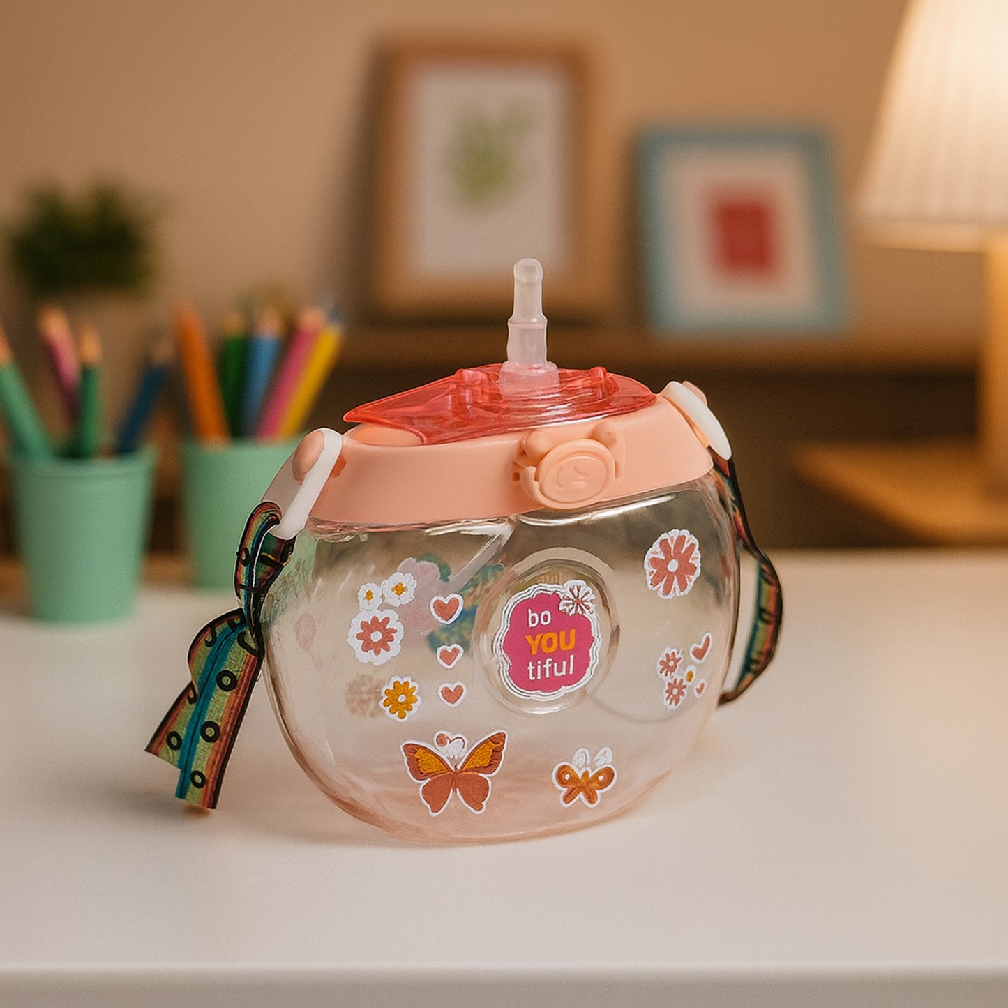 Round Belly Shape Kids Water Bottle (400ml  1 Set )