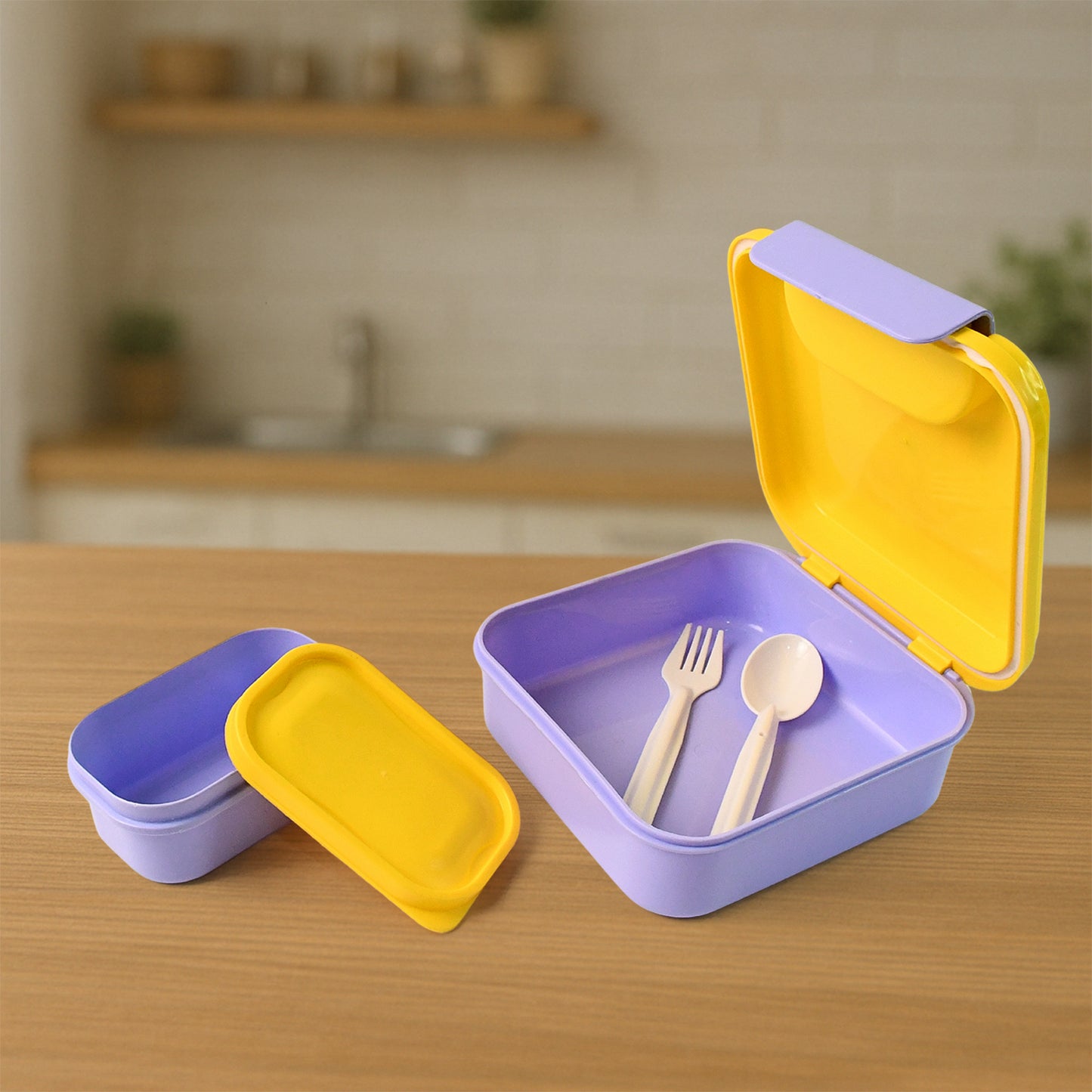 Kids Lunch Box Set With Small Inner Container Spoon  Fork (1 Pc)