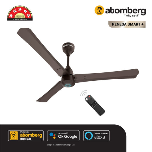 Atomberg Renesa Smart+ 1200 mm BLDC Ceiling Fan with IoT, Remote Control & LED Indicators | Earth Brown