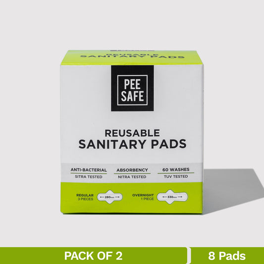 Reusable Sanitary Pads (6 Regular Pads + 2 Night Pads) - Pack of 2