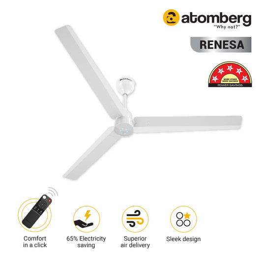 Atomberg Renesa 1400 mm BLDC Ceiling Fan with Remote Control & LED Indicators | White